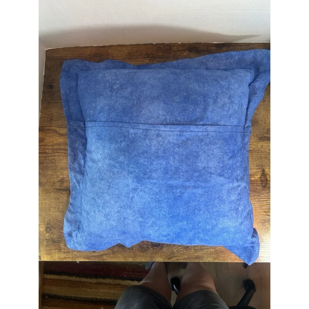 Handmade Blue Bird Pillow Cover Folk Art Throw Cushion 17x17 Removable Case